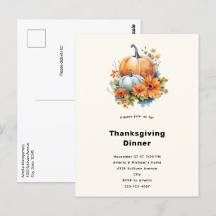 Carte Postale Citrouilles d'automne avec Fleurs Thanksgiving Dîn