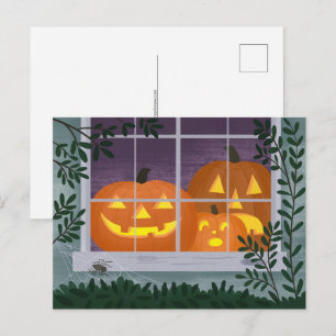 Carte Postale Citrouilles de Halloween dans la fenêtre