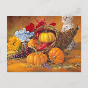 Carte Postale Citrouilles de jour d'Action de grâce avec chat