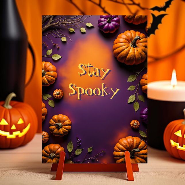 Carte Postale Citrouilles d'Halloween (Customizable Halloween postcard. illustration full of pumpkins on orange and purple background)