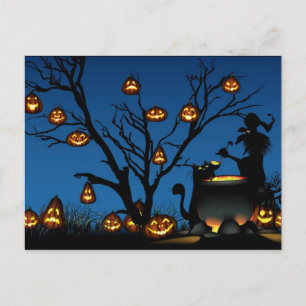 Carte Postale Citrouilles d'Halloween avec sorcière
