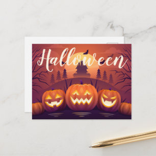 Carte Postale Citrouilles d'Halloween et maison hantée