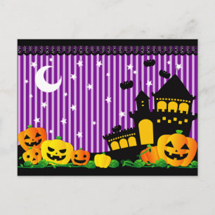 Carte Postale Citrouilles d'Halloween, Maison hantée et chauves-