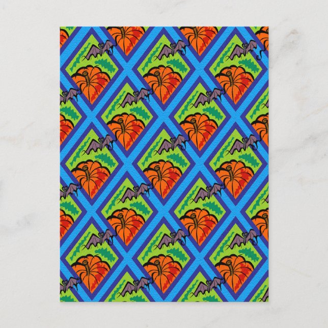 Carte Postale Citrouilles et chauves-souris en Motif de vert/ble (Devant)