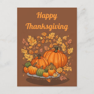 Carte Postale Citrouilles et feuilles Jour de Thanksgiving 