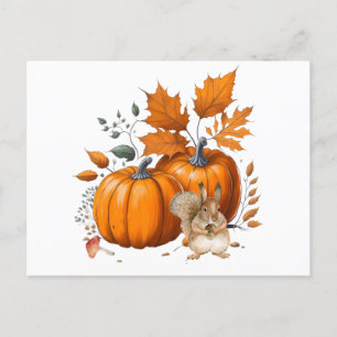 Carte Postale Citrouilles, feuilles d'automne et écureuils