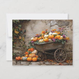 Carte Postale Citrouilles, fleurs et Feuilles dans une brouette