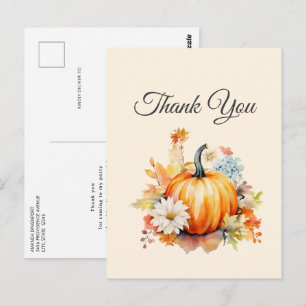 Carte Postale Citrouilles orange et fleurs Merci d'automne