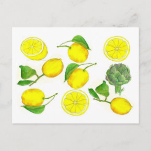 Carte Postale Citrus citron Fruit Aquarelle Peinture Art