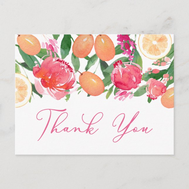 Carte Postale Citrus Orange Kumquat Peonies Merci Floral (Devant)