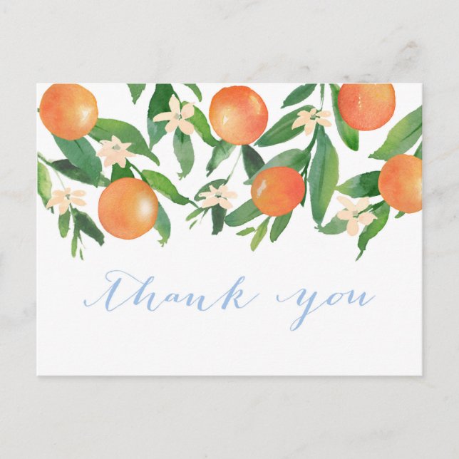 Carte Postale Citrus oranges bleu garçon Baby shower merci (Devant)