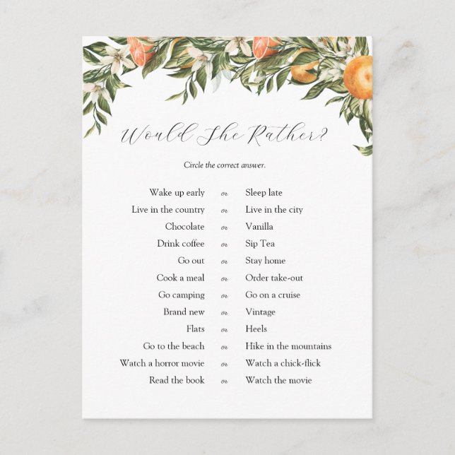 Carte Postale Citrus Voudrait-Elle Plutôt Fête des mariées Jeu (Devant)