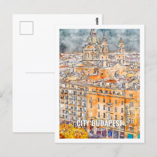 Carte Postale City Budapest Hongrie Travel Place Watercolor