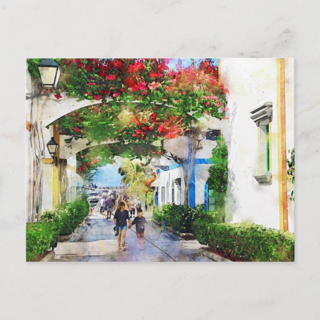 Carte Postale Cityscape Puerto de Morgan at Gran Canaria. Paint. (Devant)