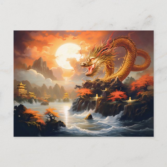 Carte Postale Clair de lune d'automne – Dragon chinois au pincea (Devant)