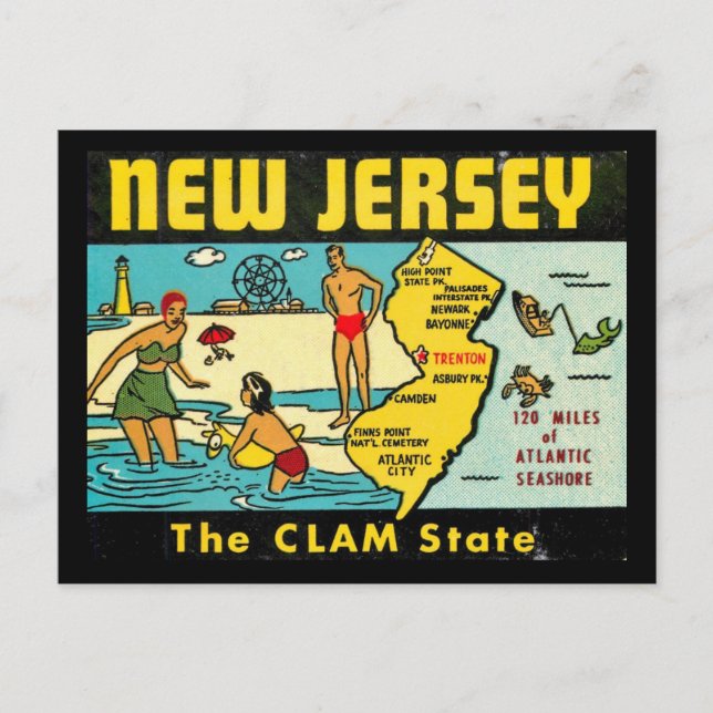 Carte Postale Clam State, New Jersey, Vintage (Devant)