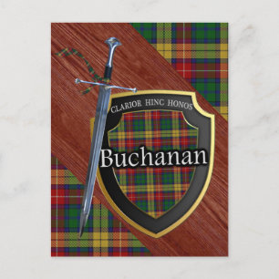 Carte Postale Clan Buchanan Tartan Épée & Bouclier