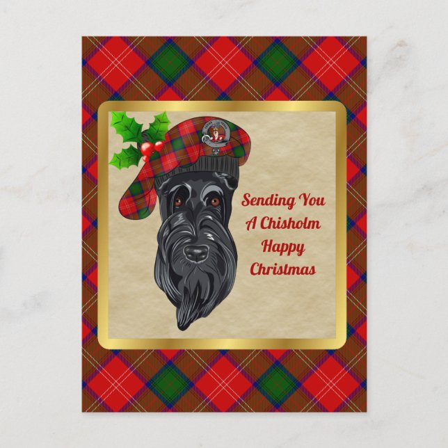 Carte Postale Clan Chisholm Badge & Noël Tartan (Devant)
