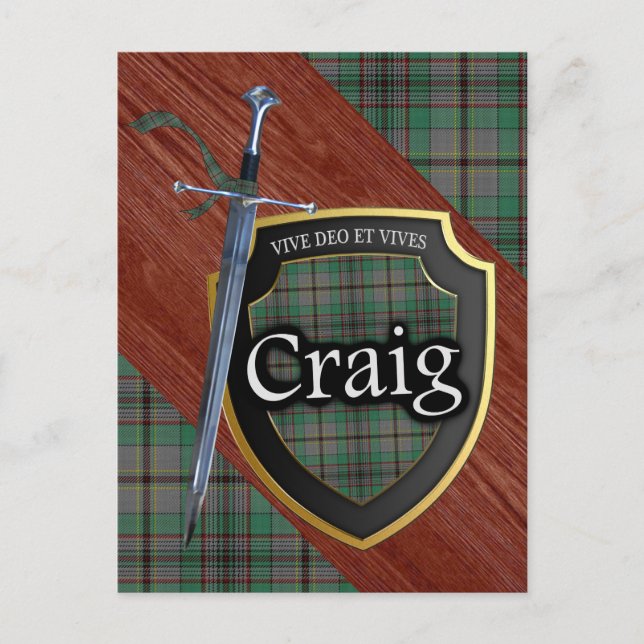 Carte Postale Clan Craig Tartan Épée & Bouclier (Devant)