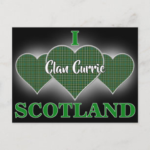Carte Postale Clan Currie J'aime l'Écosse Tartan Cœur