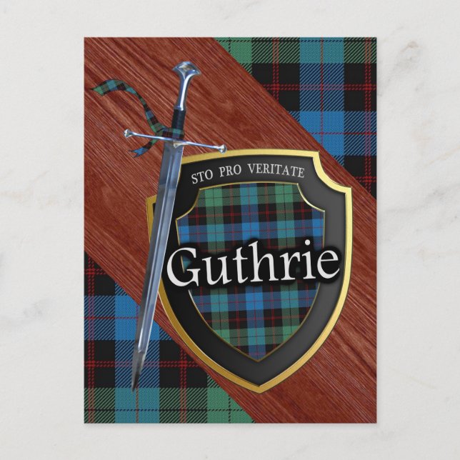 Carte Postale Clan Guthrie Tartan Épée & Bouclier (Devant)