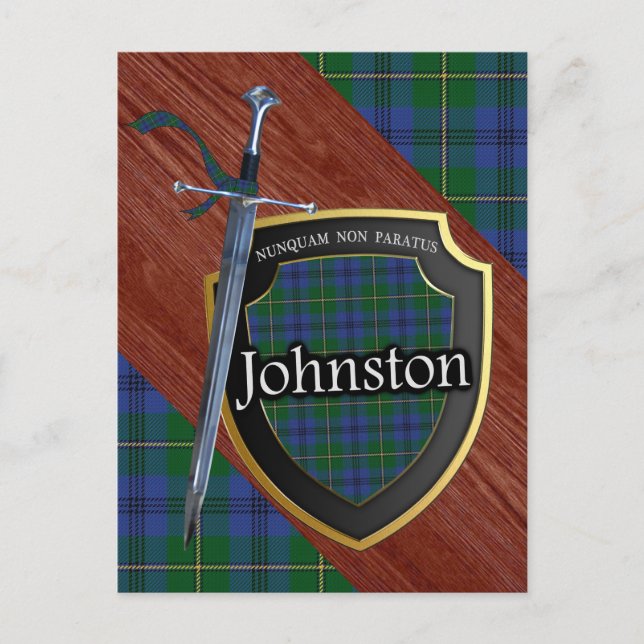 Carte Postale Clan Johnstone Johnston Tartan Sword & Shield (Devant)