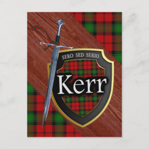 Carte Postale Clan Kerr Tartan Epée & Bouclier