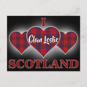 Carte Postale Clan Leslie I Love Scotland Red Tartan Heart