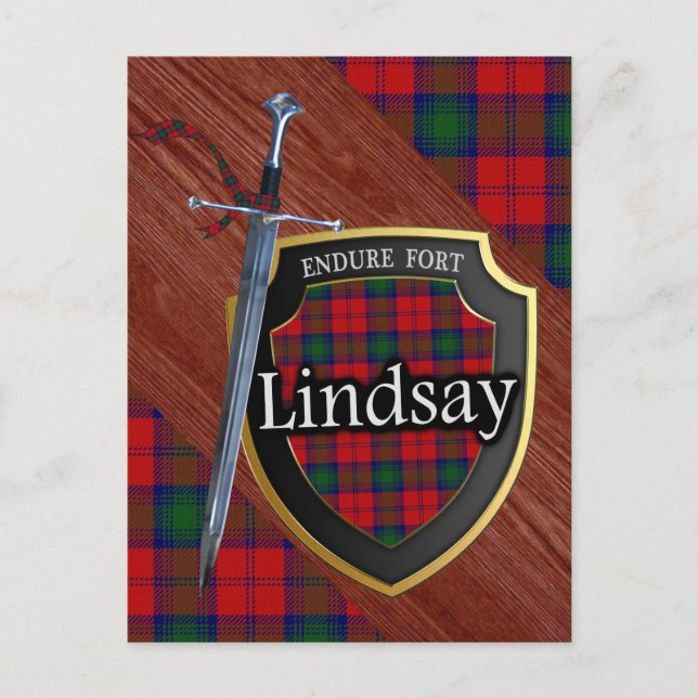 Carte Postale Clan Lindsay Tartan Epée & Bouclier (Devant)