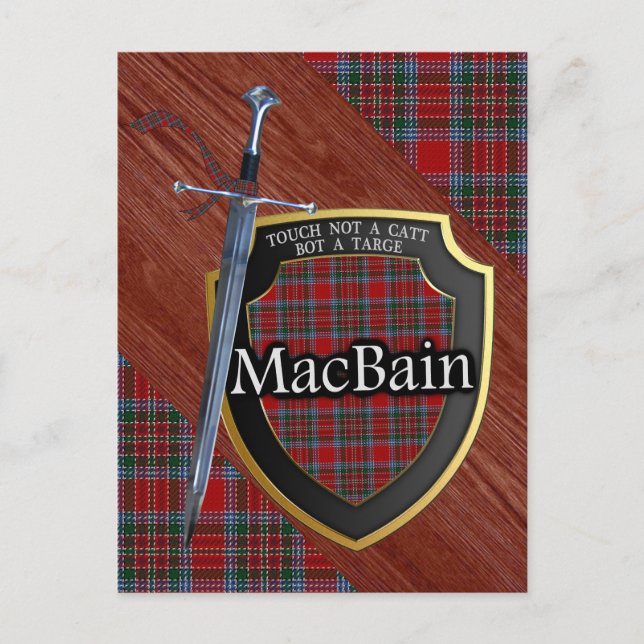 Carte Postale Clan MacBain Tartan Epée & Bouclier (Devant)