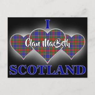 Carte Postale Clan MacBeth I Love Scotland Tartan Heart