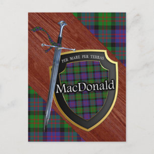 Carte Postale Clan MacDonald Tartan Epée & Bouclier