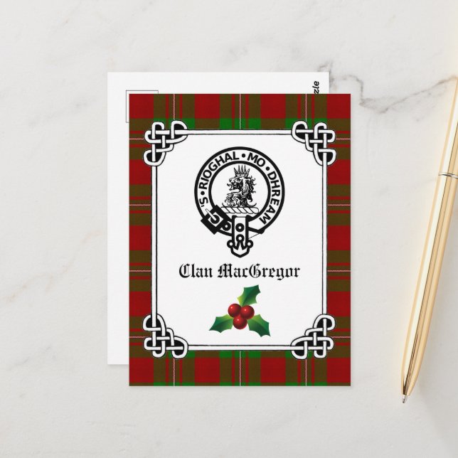 Carte Postale Clan MacGregor Crest Badge & Tartan Holiday (Devant/Arrière en situation)