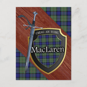 Carte Postale Clan MacLaren Tartan Epée & Bouclier