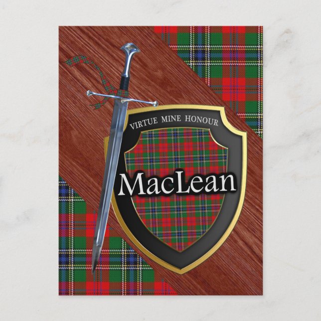 Carte Postale Clan MacLean Tartan Epée & Bouclier (Devant)