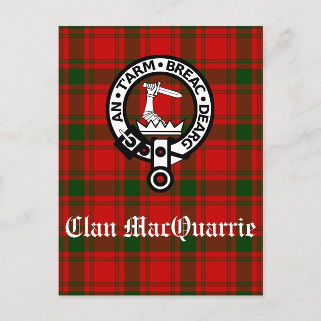 Carte Postale Clan MacQuarrie Tartan et Crest (Devant)