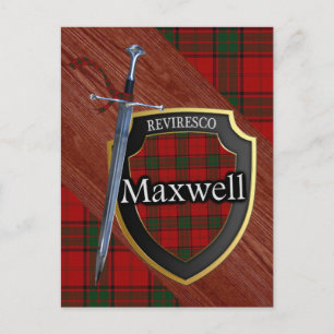Carte Postale Clan Maxwell Tartan Epée & Bouclier