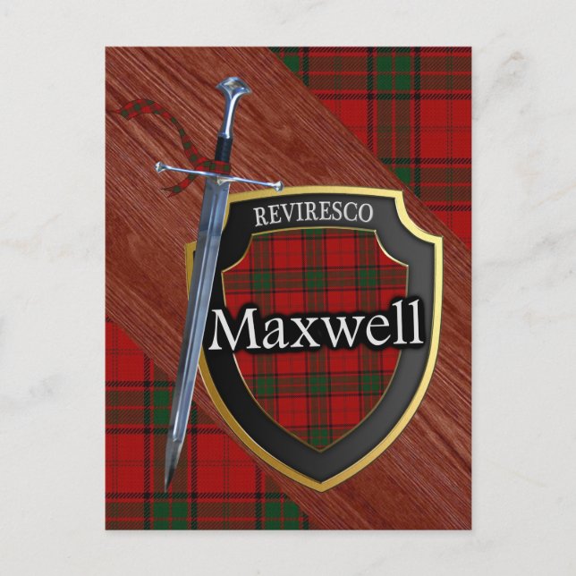 Carte Postale Clan Maxwell Tartan Epée & Bouclier (Devant)
