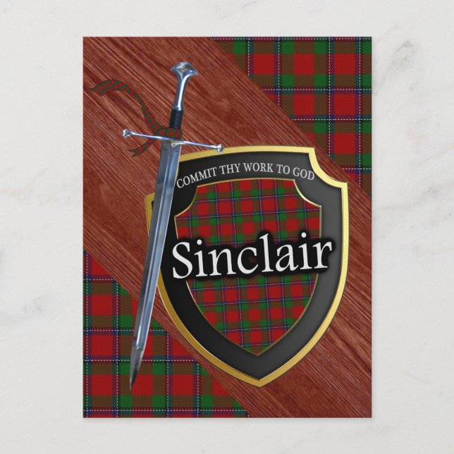 Carte Postale Clan Sinclair Tartan Epée & Bouclier (Devant)