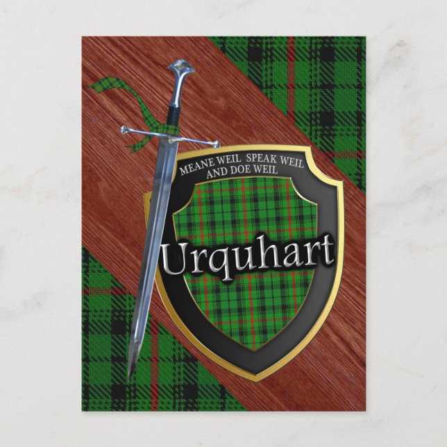 Carte Postale Clan Urquhart Tartan Epée & Bouclier (Devant)