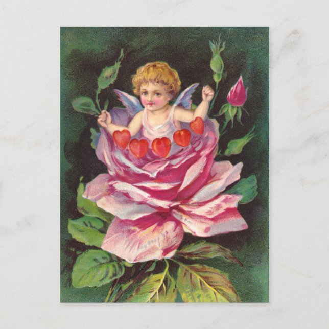 Carte Postale Clapsaddle : Flower Cherub Rose (Devant)