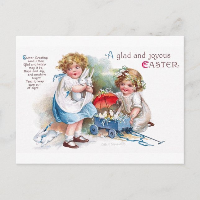 Carte Postale Clapsaddle : Les filles jouant avec des lapins (Devant)