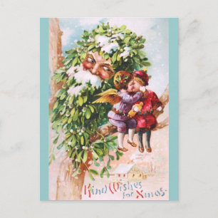 Carte Postale Clapsaddle : Père Mistletoe avec anges