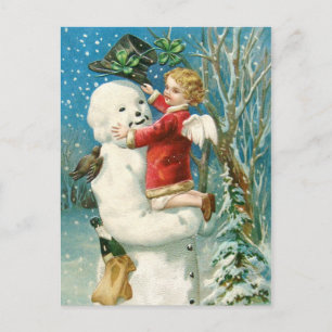Carte Postale Clapsaddle : Snowman avec Angel Girl