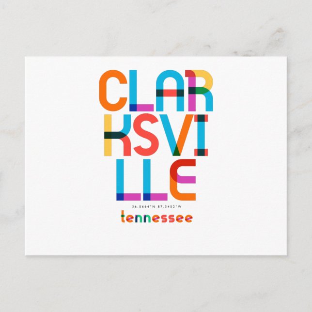 Carte Postale Clarksville Tennessee Mid Century, Pop Art, (Devant)