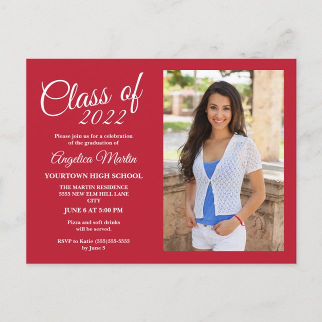 Carte Postale Classe de 2022 Modern Chic Red Graduation Photo (Devant)