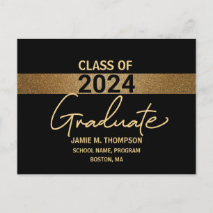 Carte Postale Classe de 2024 or noir Graduation faire-part