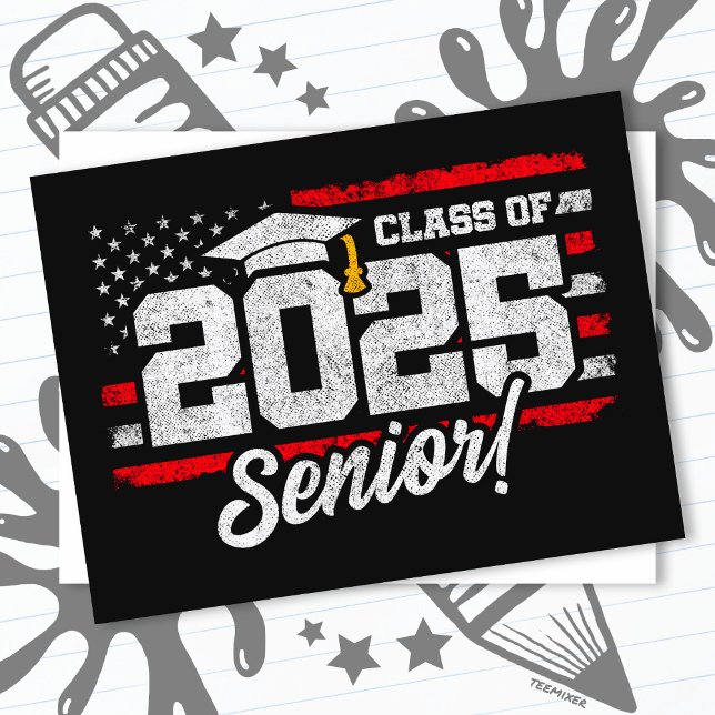 Carte Postale Classe de 2025 Graduation American Flag Senior 202 (Créateur téléchargé)