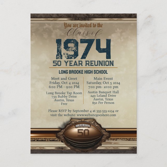 Carte Postale Classe de football de 1974 Réunion de 50 ans lycée (Devant)