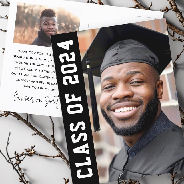 Carte Postale Classe de l'année 2024 moderne noir diplôme photo (Class of year 2024 modern black graduation photo postcard)